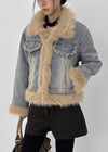 Shate Fur Collar Quilted Denim Jacket (2 Oz)