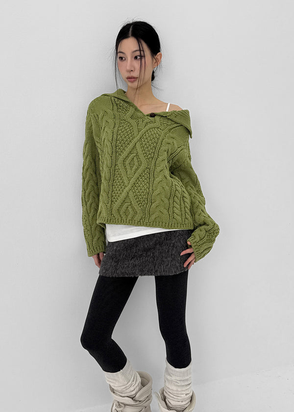 Yoichi Cable Henley Neck Knit