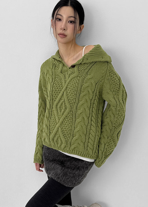 Yoichi Cable Henley Neck Knit