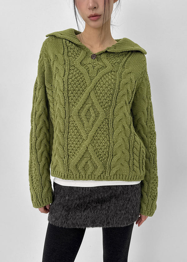 Yoichi Cable Henley Neck Knit