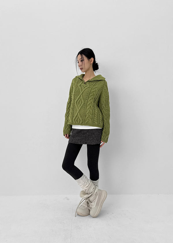Yoichi Cable Henley Neck Knit