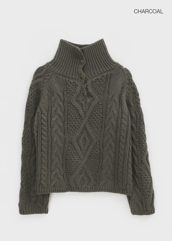 Yoichi Cable Henley Neck Knit