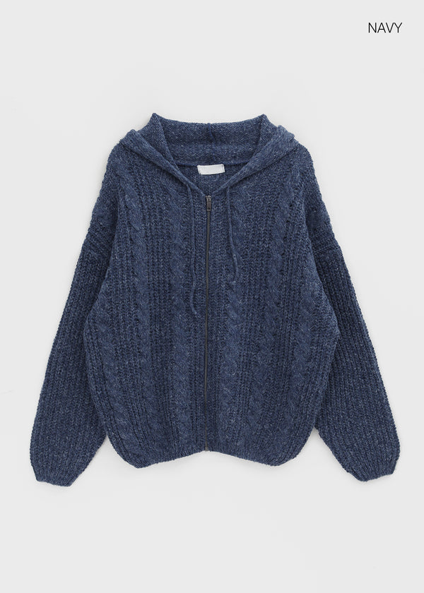 (UNISEX) Dote Cable Knit Hooded Zip-up