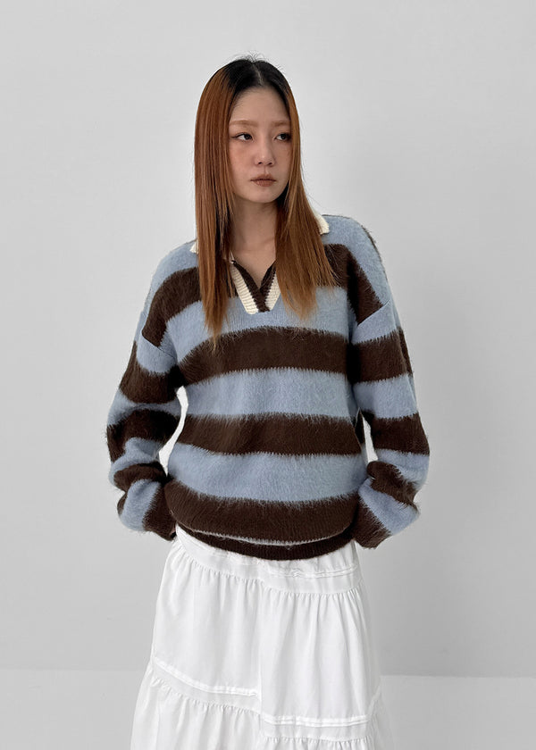 Camlet Hairy Stripe Collar Knit