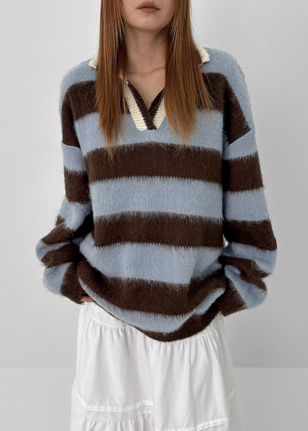 Camlet Hairy Stripe Collar Knit