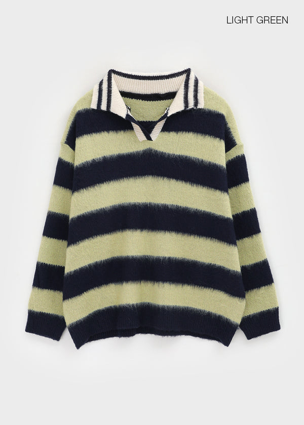 Camlet Hairy Stripe Collar Knit