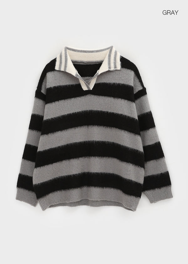 Camlet Hairy Stripe Collar Knit