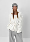 Hushing Strap Boat Neck Wool Knit Cardigan