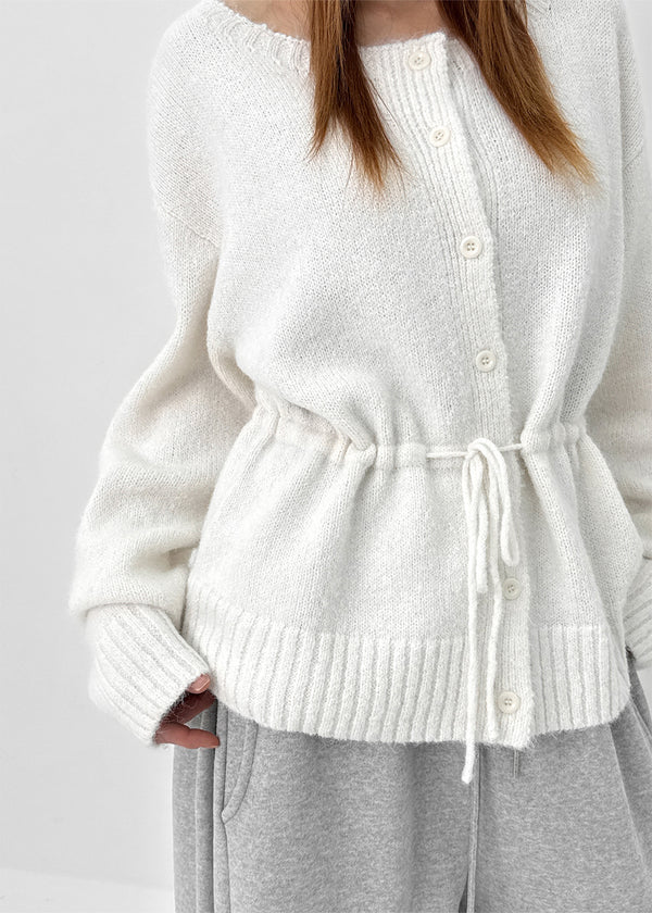 Hushing Strap Boat Neck Wool Knit Cardigan