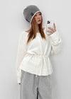 Hushing Strap Boat Neck Wool Knit Cardigan
