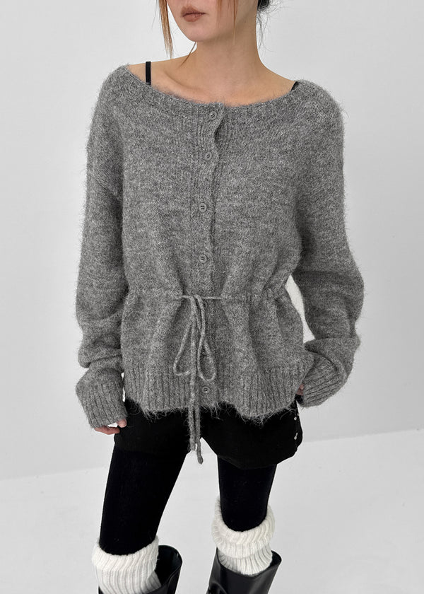 Hushing Strap Boat Neck Wool Knit Cardigan