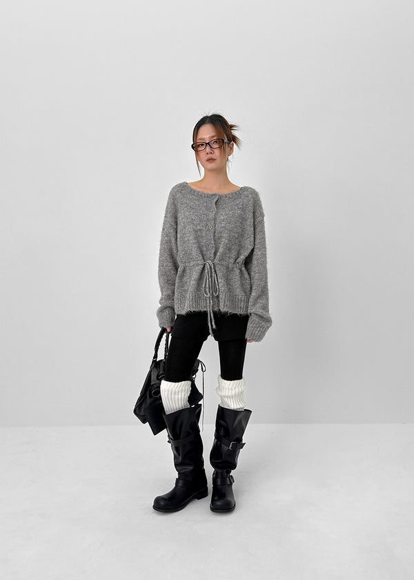 Hushing Strap Boat Neck Wool Knit Cardigan