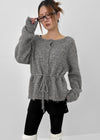 Hushing Strap Boat Neck Wool Knit Cardigan