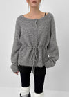 Hushing Strap Boat Neck Wool Knit Cardigan