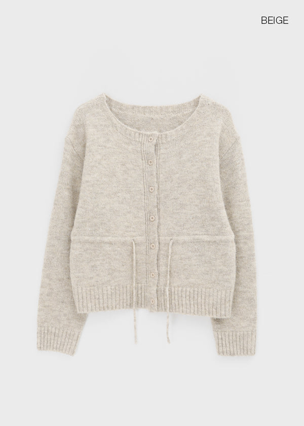 Hushing Strap Boat Neck Wool Knit Cardigan