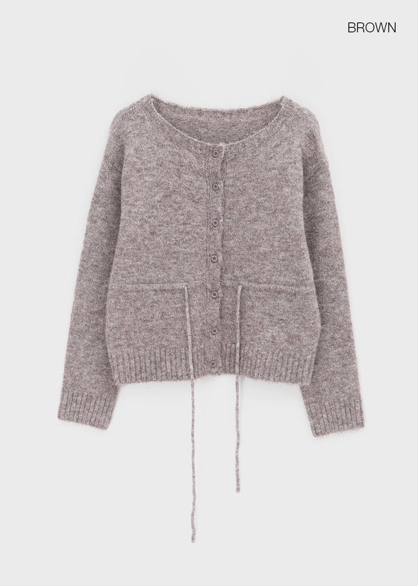 Hushing Strap Boat Neck Wool Knit Cardigan