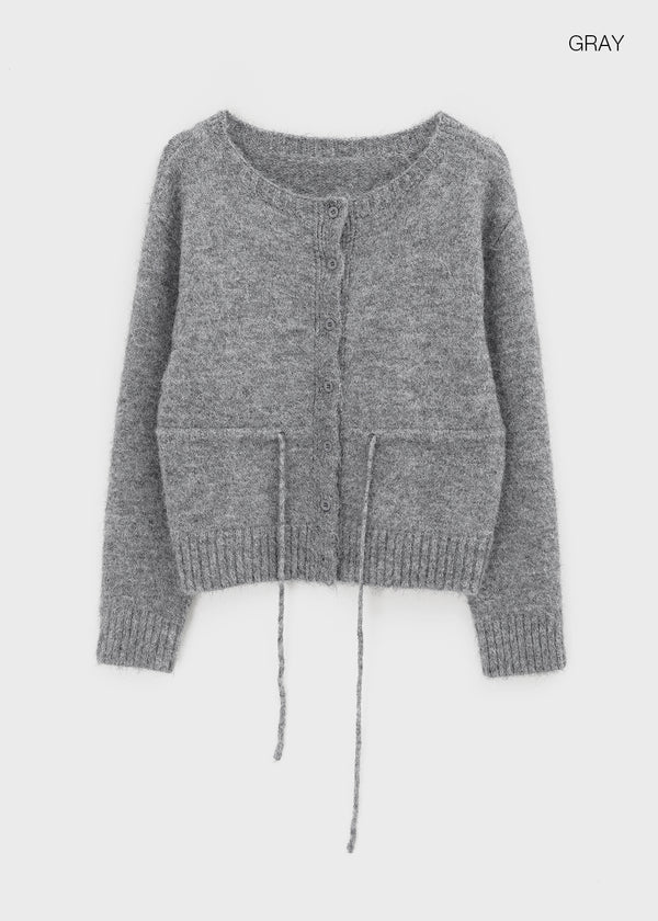 Hushing Strap Boat Neck Wool Knit Cardigan