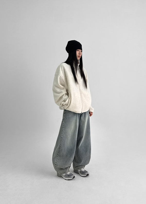 Twen Curved Washed Balloon Back Banding Denim Pants