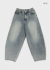 Twen Curved Washed Balloon Back Banding Denim Pants