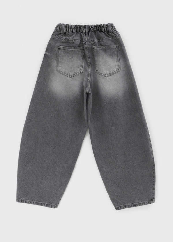 Twen Curved Washed Balloon Back Banding Denim Pants
