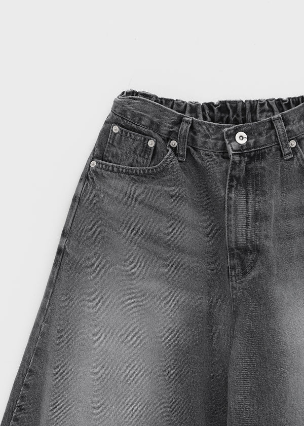 Twen Curved Washed Balloon Back Banding Denim Pants