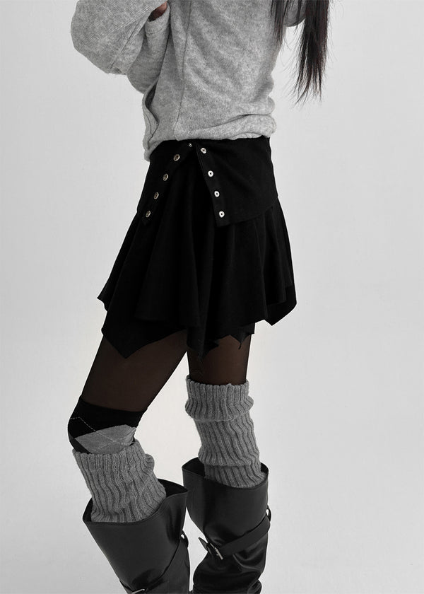 Kyel Snap Button Folding Unbalanced Mini Skirt