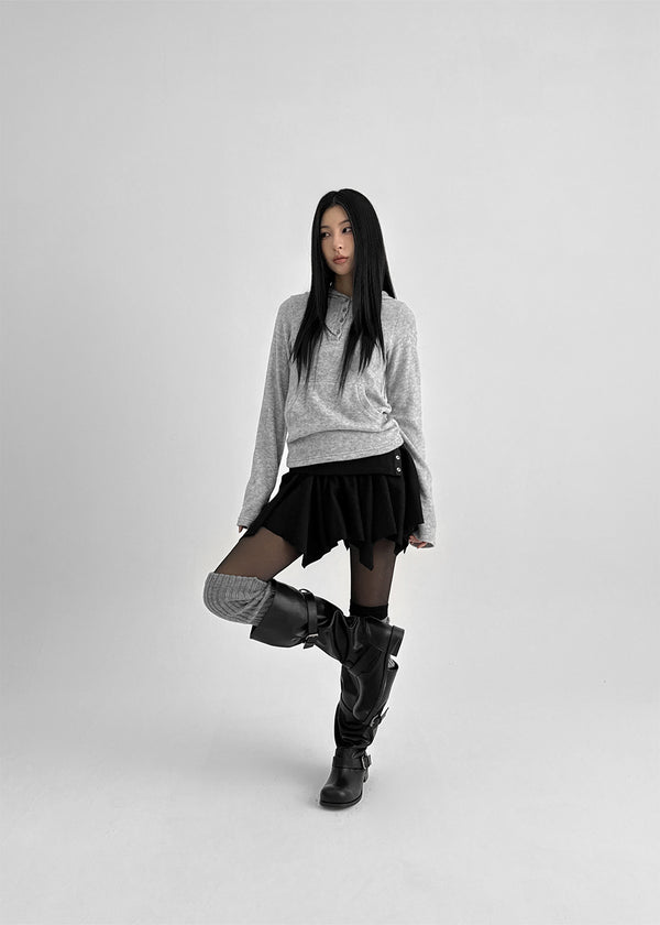 Kyel Snap Button Folding Unbalanced Mini Skirt