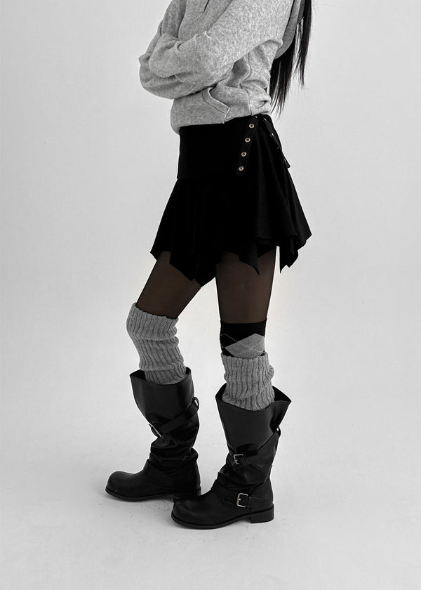 Kyel Snap Button Folding Unbalanced Mini Skirt