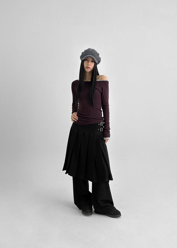 Yantou Off-Shoulder Tencel Long-Sleeve Top