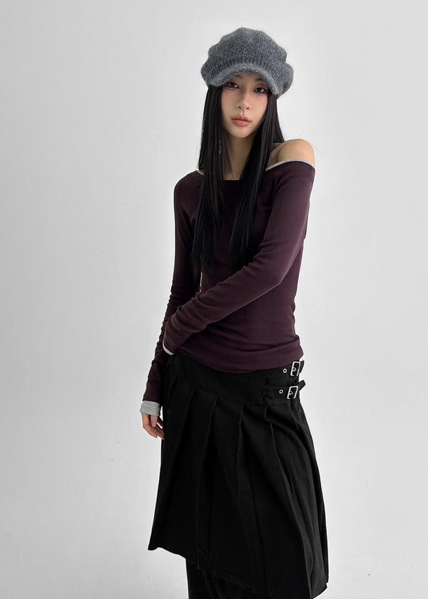 Yantou Off-Shoulder Tencel Long-Sleeve Top