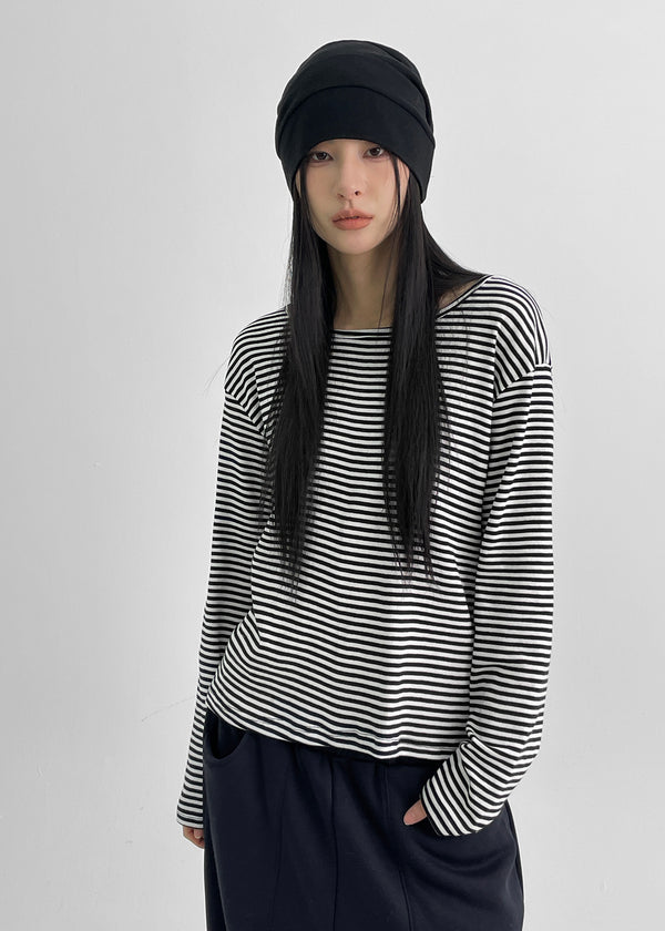 Ratulle Stripe U-neck Long Sleeve T-shirt