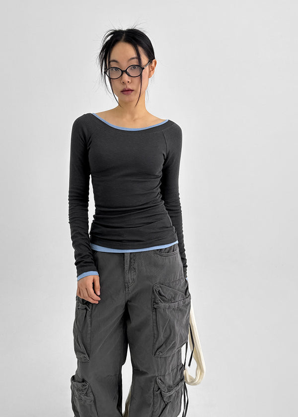 Yantou Off-Shoulder Tencel Long-Sleeve Top