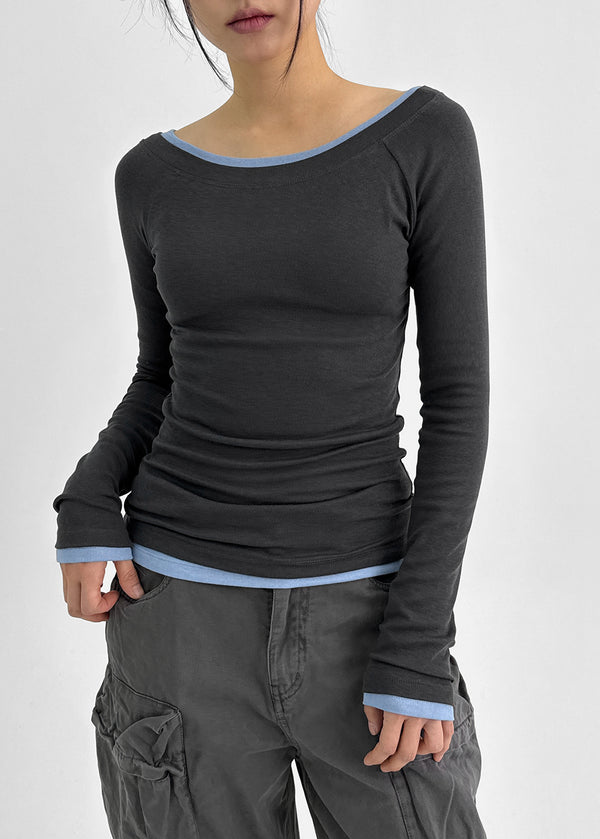 Yantou Off-Shoulder Tencel Long-Sleeve Top