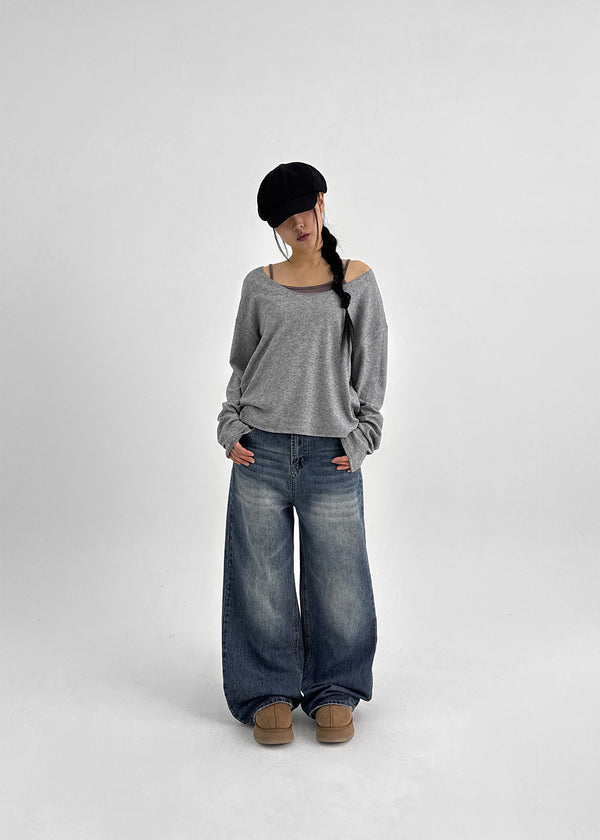 (UNISEX) Pilar Washing Wide Denim Pants