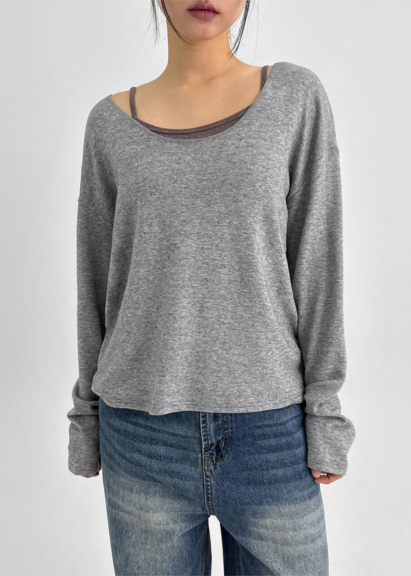T-ville Wide U-neck Wool Knit Long Sleeve T-shirt