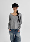T-ville Wide U-neck Wool Knit Long Sleeve T-shirt