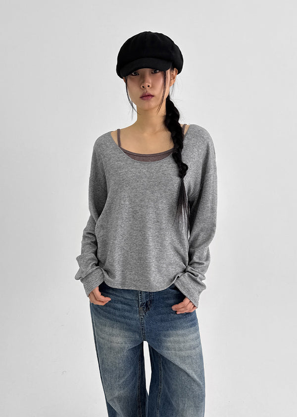 T-ville Wide U-neck Wool Knit Long Sleeve T-shirt