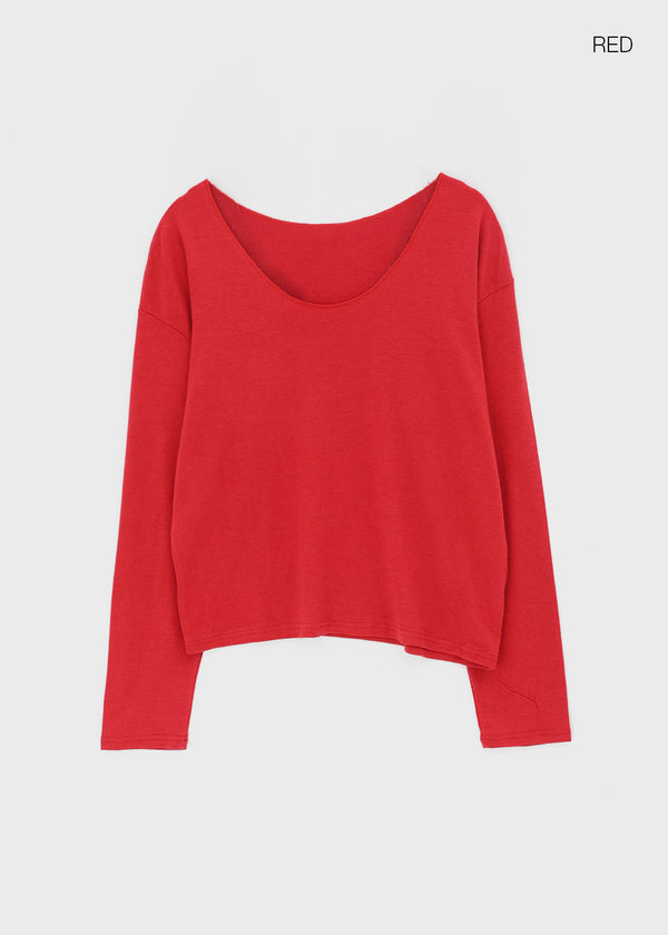 T-ville Wide U-neck Wool Knit Long Sleeve T-shirt