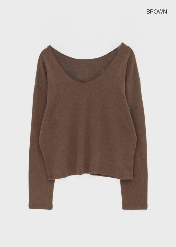 T-ville Wide U-neck Wool Knit Long Sleeve T-shirt