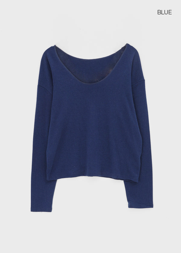 T-ville Wide U-neck Wool Knit Long Sleeve T-shirt