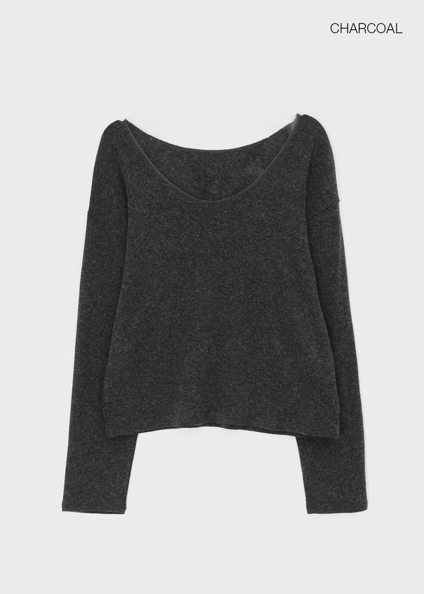 T-ville Wide U-neck Wool Knit Long Sleeve T-shirt