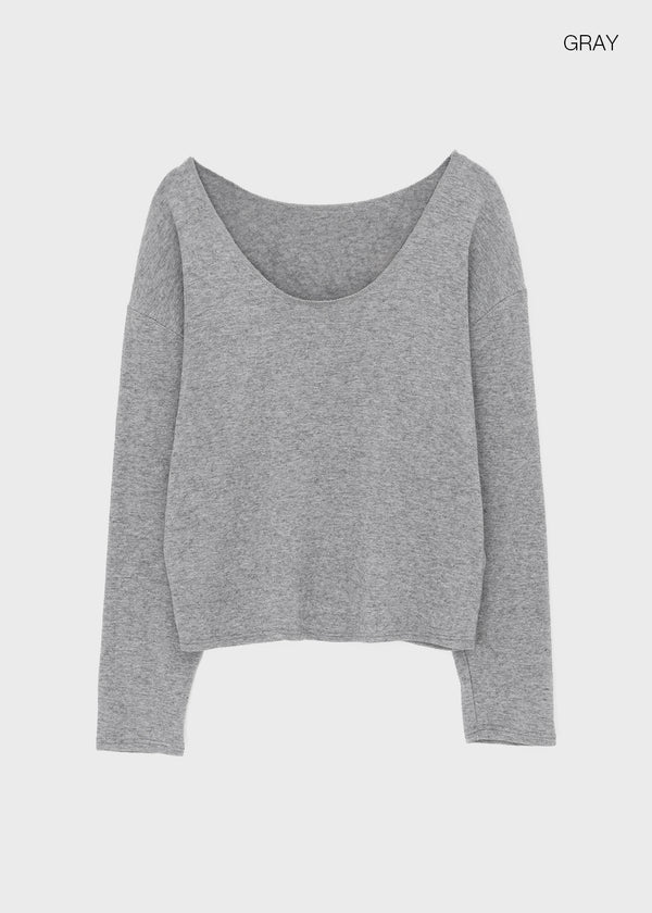 T-ville Wide U-neck Wool Knit Long Sleeve T-shirt