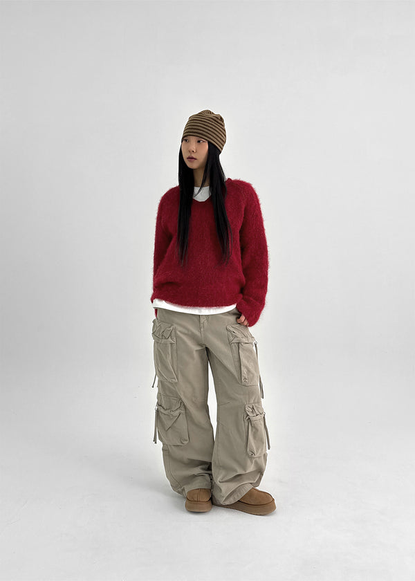 Huenings Hairy V-neck Wool Knit