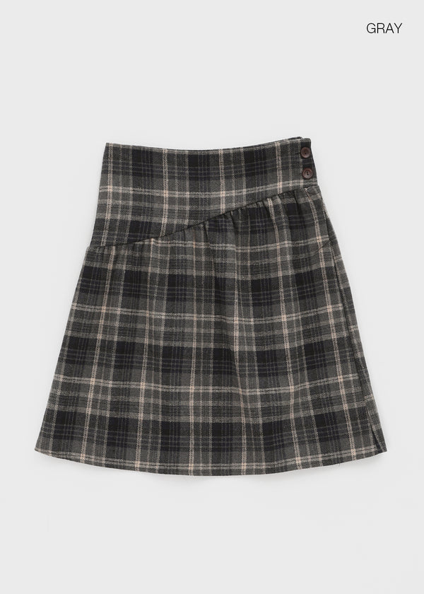 Le Gem Check Pleated Midi Skirt (50% Wool)