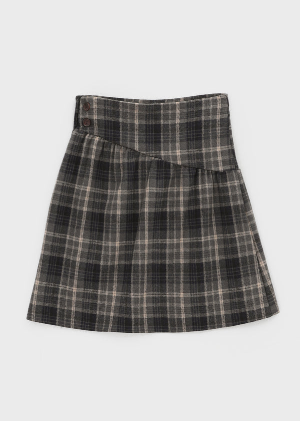 Le Gem Check Pleated Midi Skirt (50% Wool)