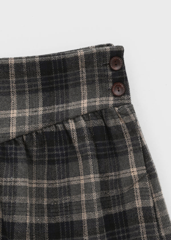 Le Gem Check Pleated Midi Skirt (50% Wool)