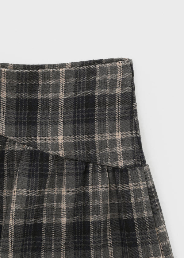 Le Gem Check Pleated Midi Skirt (50% Wool)