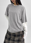 Totori Loose Fit Short Sleeve Layered Long Sleeve T-shirt