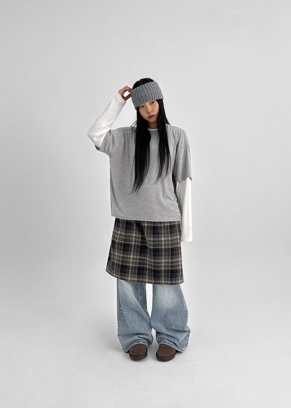 Totori Loose Fit Short Sleeve Layered Long Sleeve T-shirt