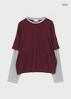 Totori Loose Fit Short Sleeve Layered Long Sleeve T-shirt